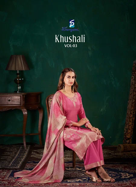 Khushali Vol 3 By Sargam Pure Muslin Jaquard Dress Material